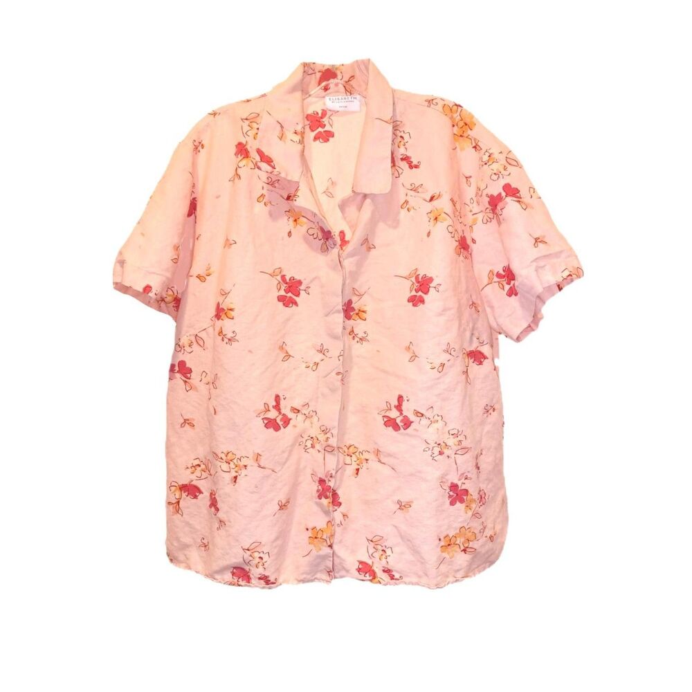 Elisabeth by Liz Claiborne Linen Blend Button Front Blouse Size 18P Weekend Cool